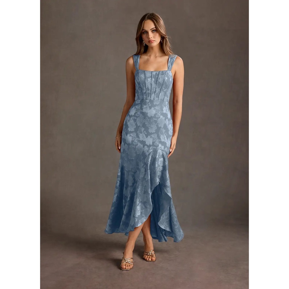 Nwt Azazie Atelier Alice Dusty Blue Floral Fil Coupe Maxi Dress Wedding Guest 18